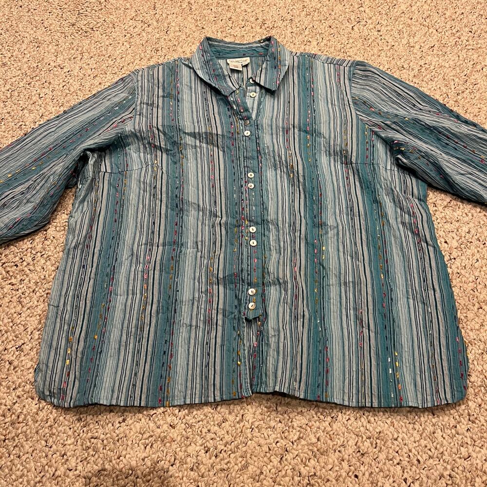Coldwater Creek Women's Button Front Striped Top Sz 1X Textured Fringe Party